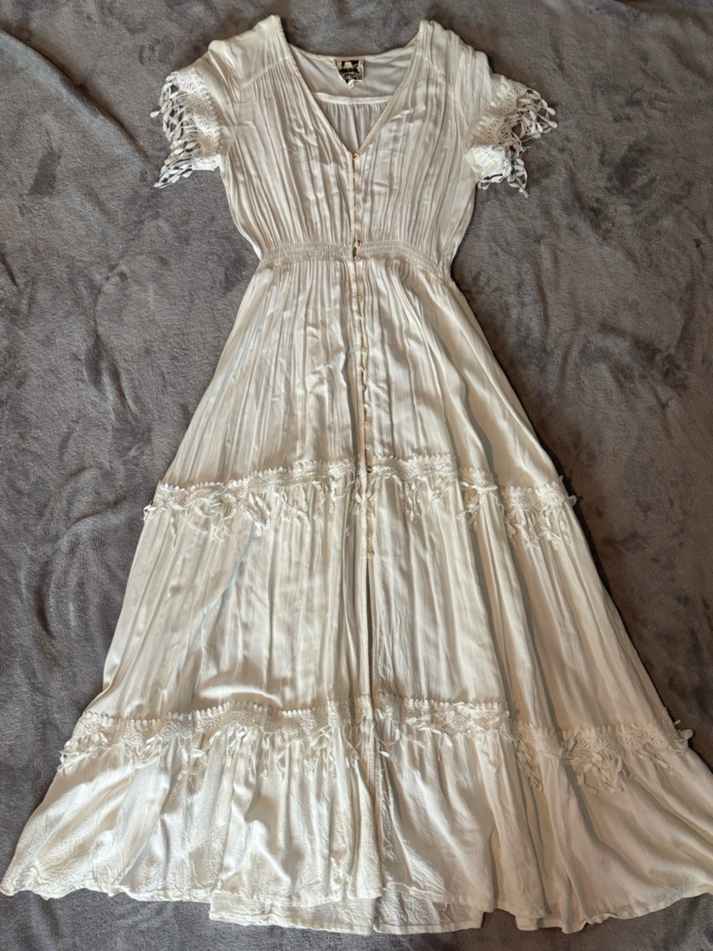 Jaase White Bohemian Lace-Trim Maxi Dress